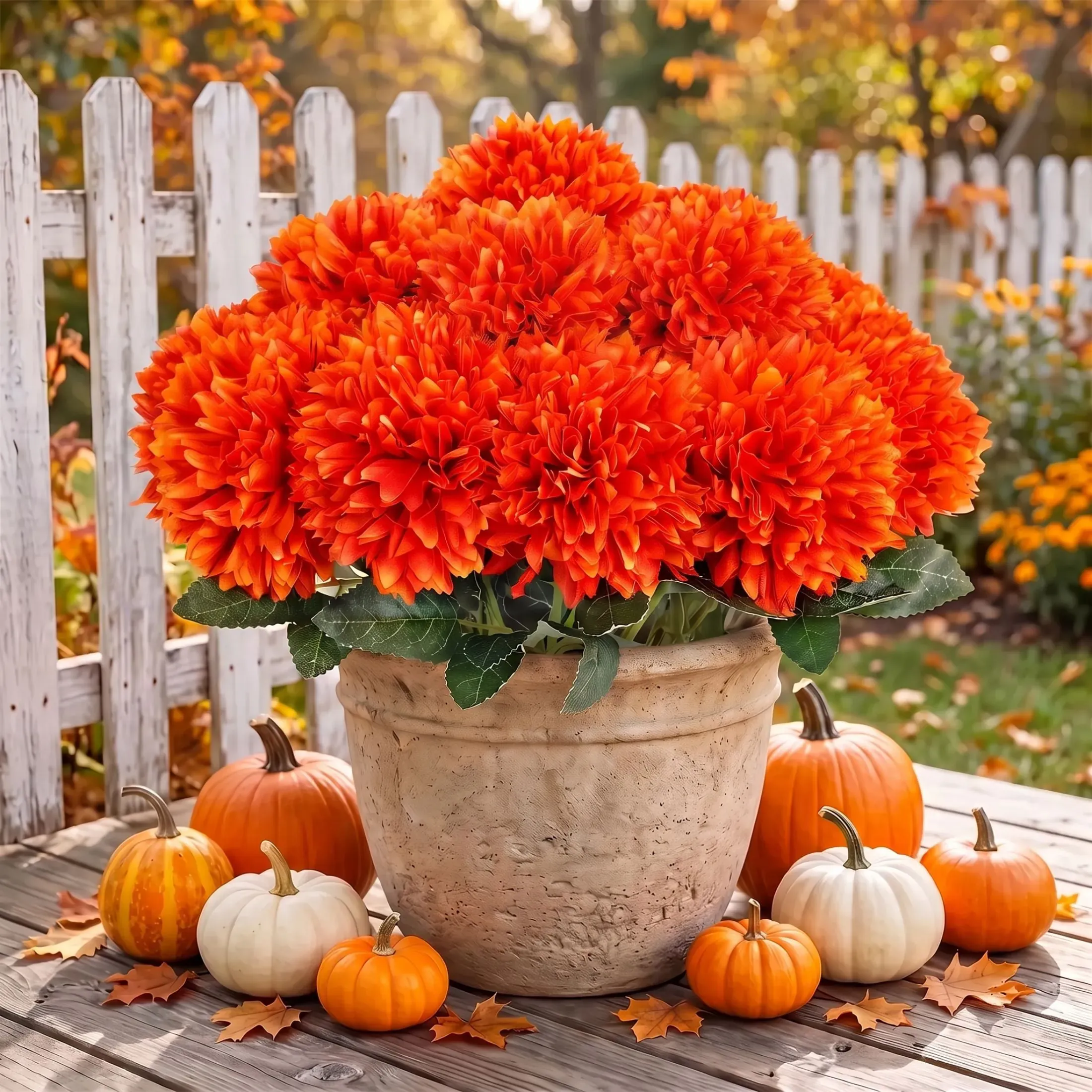 Artificial Fall Flowers, 18 Pcs Faux Fake Chrysanthemums Silk flowers Fall Decorations for Home (2-Pack)